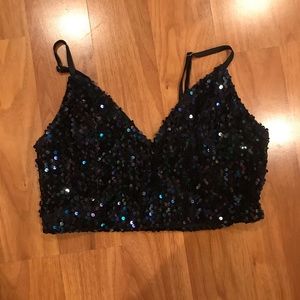 Forever 21 Black Sequined Crop Top